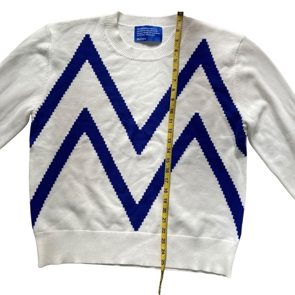 - McCann Company Rayon Blend White & Blue Long Sleeve Crewneck Sweater - Picture 5 of 8